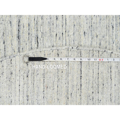 6'X6' Ivory, Wool Hand Loomed, Plain Modern Striped Design, Round Rug