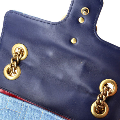 Gucci Pearly Gg Marmont Flap Bag Embellished Matelasse Denim Mini