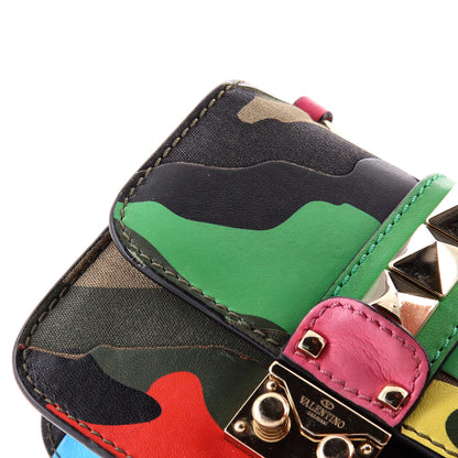 Valentino Garavani Glam Lock Shoulder Bag Camo Leather And Canvas Mini