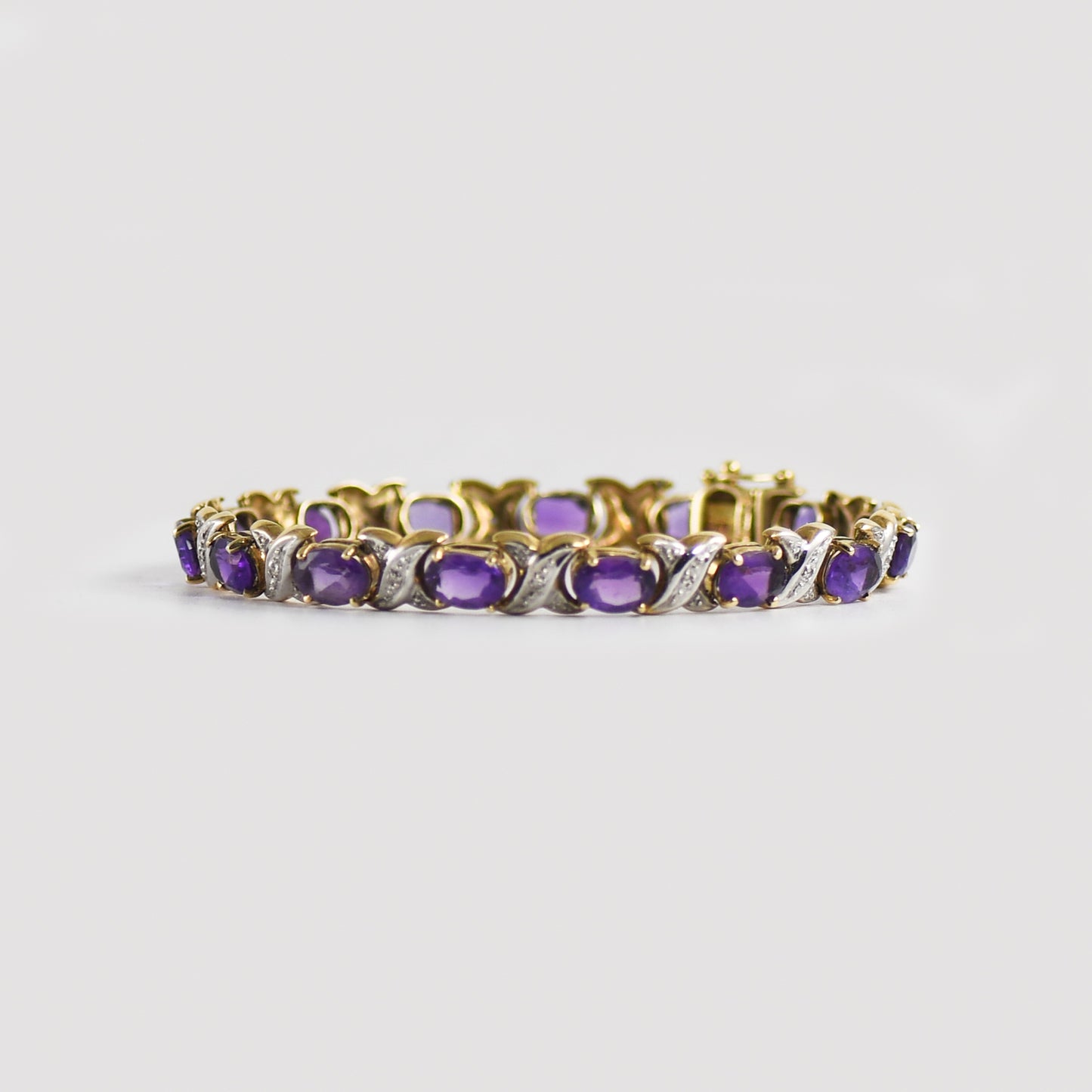 14K Yellow Gold Amethyst & Diamond Bracelet Weave