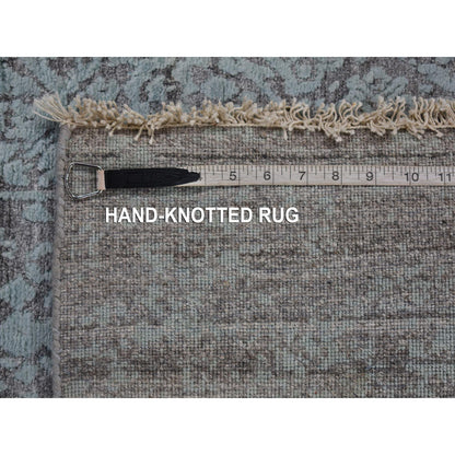 4'X9'9" Green Broken Farsian Design Wool/Silk Hand Knotted Runner Rug