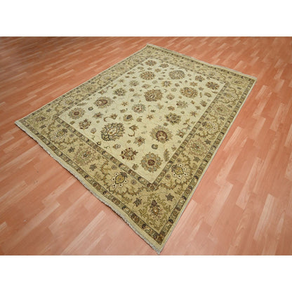 6'5"X8'2" Ivory Agra Ziegler Design Leaf Pattern Hand Knotted Wool Rug