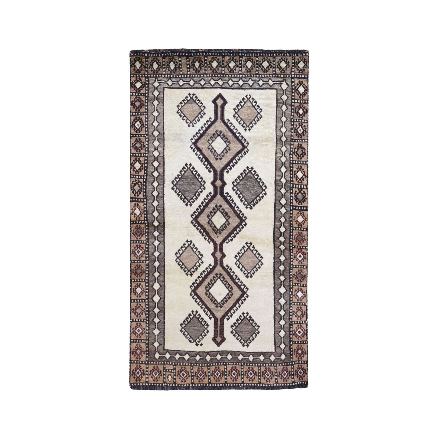 3'6"X6'10" New Farsian Gabbeh Undyed Natural Wool Hand Knotted Rug