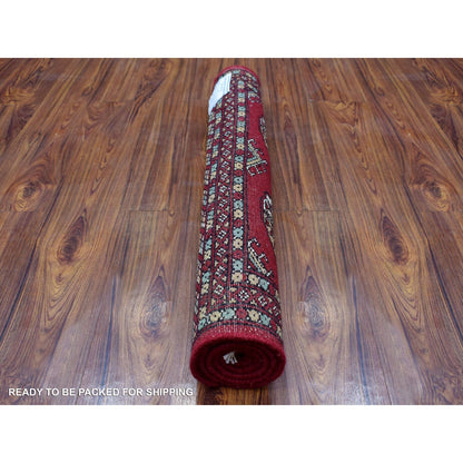 2'6"X3'10" Hand Knotted Rich Red Mori Bokara Silky Wool Oriental Rug