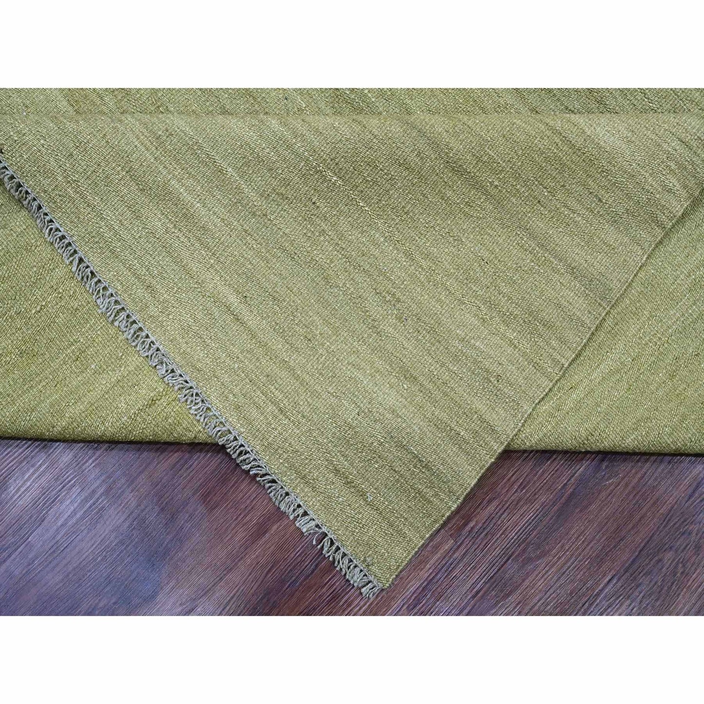 9'1"X12' Swamp Green Solid Design Hand Woven Afghan Hand Spun Wool Rug