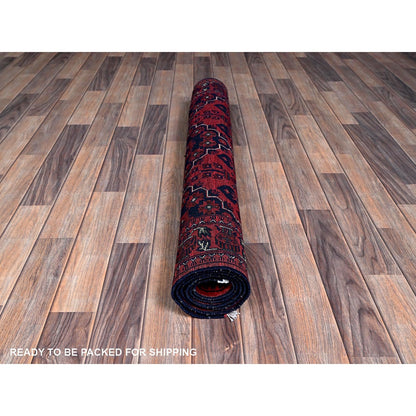 3'10"X6' Red Afghan Khamyab Geometric Design Hand Knotted Pure Wool Rug