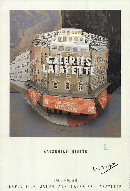 KATSUHIKO HIBINO Galerie Lafayette SIGNED 23.5" x 16.25" Offset Lithograph 1988