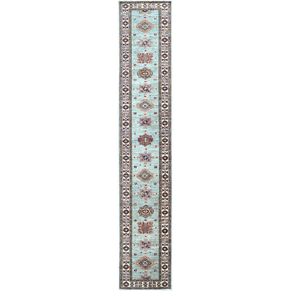 2'9"X15'5" Puritan Gray100% Wool Oriental Afghan Super Kazak Runner Rug