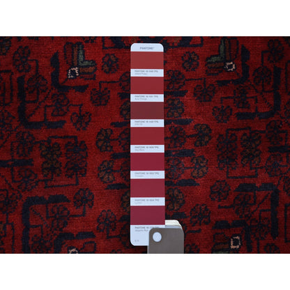 2'10"X9'8" Red Tribal Design Hand Knotted Afghan Khamyab Wool Runner Rug