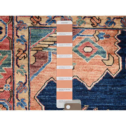 4'1"X6'2" Blue Heris Vegetable Dyes Design Extra Soft Wool Oriental Rug