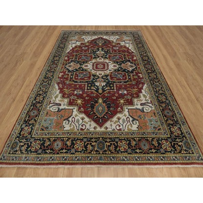 Oriental 8'8"x12' Red Hand Knotted Wool Rug Antiqued Fine Heris Revival