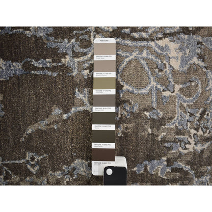 9'1"X11'10" Brown Broken And Erased Flower Blossom Design Oriental Rug