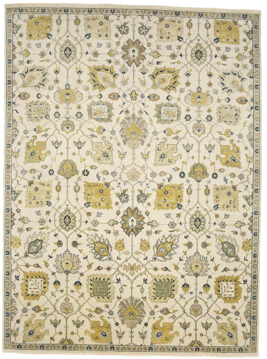 9X12 Ft Hand-Knotted Chobi Oriental Rug Ivory Floral Design Large Carpet