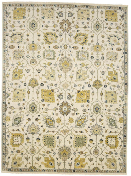 9X12 Ft Hand-Knotted Chobi Oriental Rug Ivory Floral Design Large Carpet