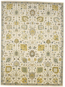9X12 Ft Hand-Knotted Chobi Oriental Rug Ivory Floral Design Large Carpet