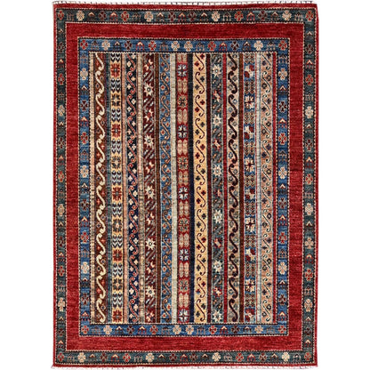 4'2"X5'9" Gilded Beige Super Kazak Shawl Design Wool Hand Knotted Rug