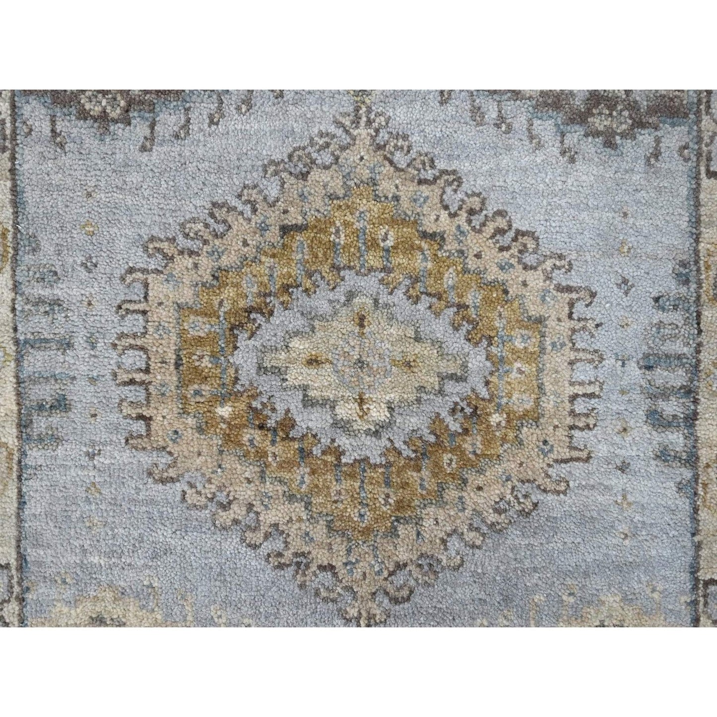 2'X3' Gray Village Inspired Geometric Design Wool Hand Knotted Mat Rug