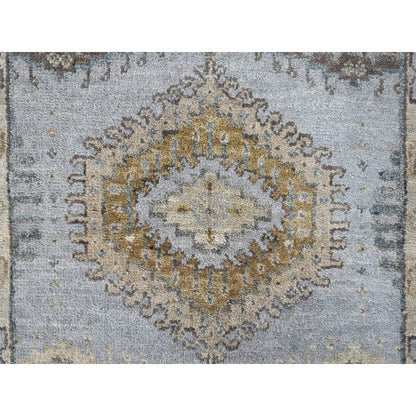 2'X3' Gray Village Inspired Geometric Design Wool Hand Knotted Mat Rug