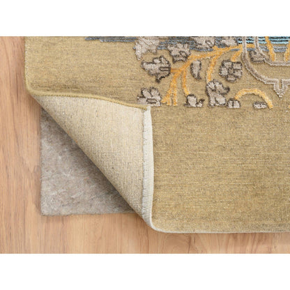 12'2"X12'2" Gold Brown Silk With Wool Hand Knotted Saroogh Square Rug
