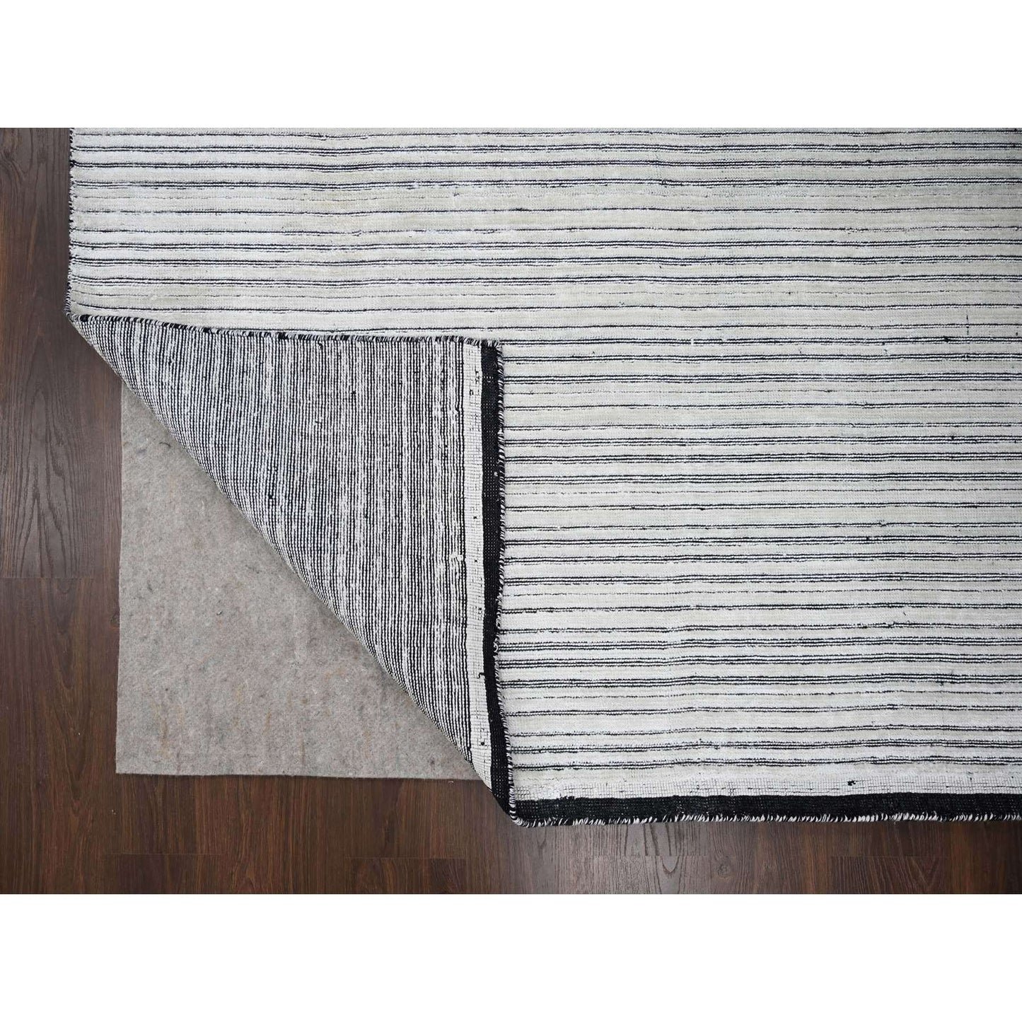 12'1"X15'1" Ivory Modern Design Wool & Silk Hand Loomed Oversized Rug