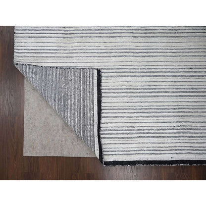 12'1"X15'1" Ivory Modern Design Wool & Silk Hand Loomed Oversized Rug