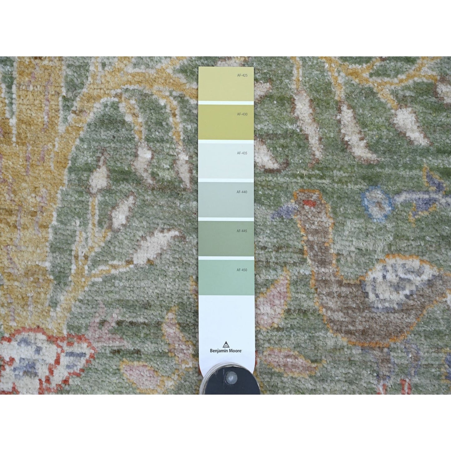 2'6"X24' Green Peshawar Birds Design Soft Wool Hand Knotted Runner Rug