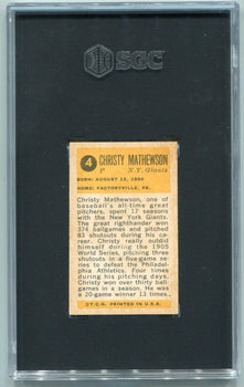 Christy Mathewson 1963 Bazooka Greats Card #4 Sgc Graded 4