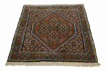 250 Kpsi Navy Orange Floral Square Rug Small