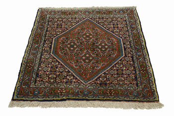 250 Kpsi Navy Orange Floral Square Rug Small