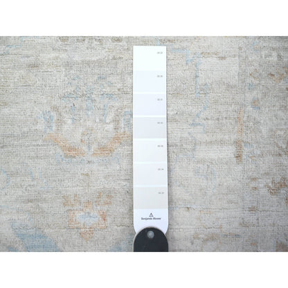 2'6"X7'10" Gray White Wash Peshawar Hand Knotted Pure Wool Runner Rug