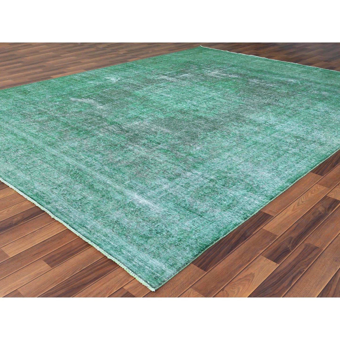 9'7"X12'5" Hand Knotted Shades Of Light Green Overdyed Farsian Karman Rug