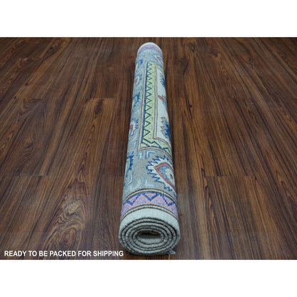 3'2"X4'10" Colorful Ivory Fusion Kazak Organic Wool Hand Knotted Rug