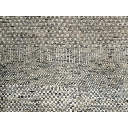 8'9"X12'3" Gray Grass Design Hand Knotted Wool And Silk Tone On Tone Rug