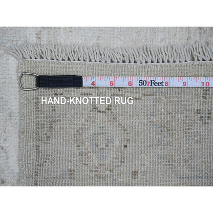 3'X9'5" White Hand Knotted Afghan Angora Oushak Vines Design All Wool Rug