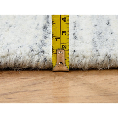 10'X10' Ivory Hand Loomed Plain Modern Striae Design Wool Round Rug