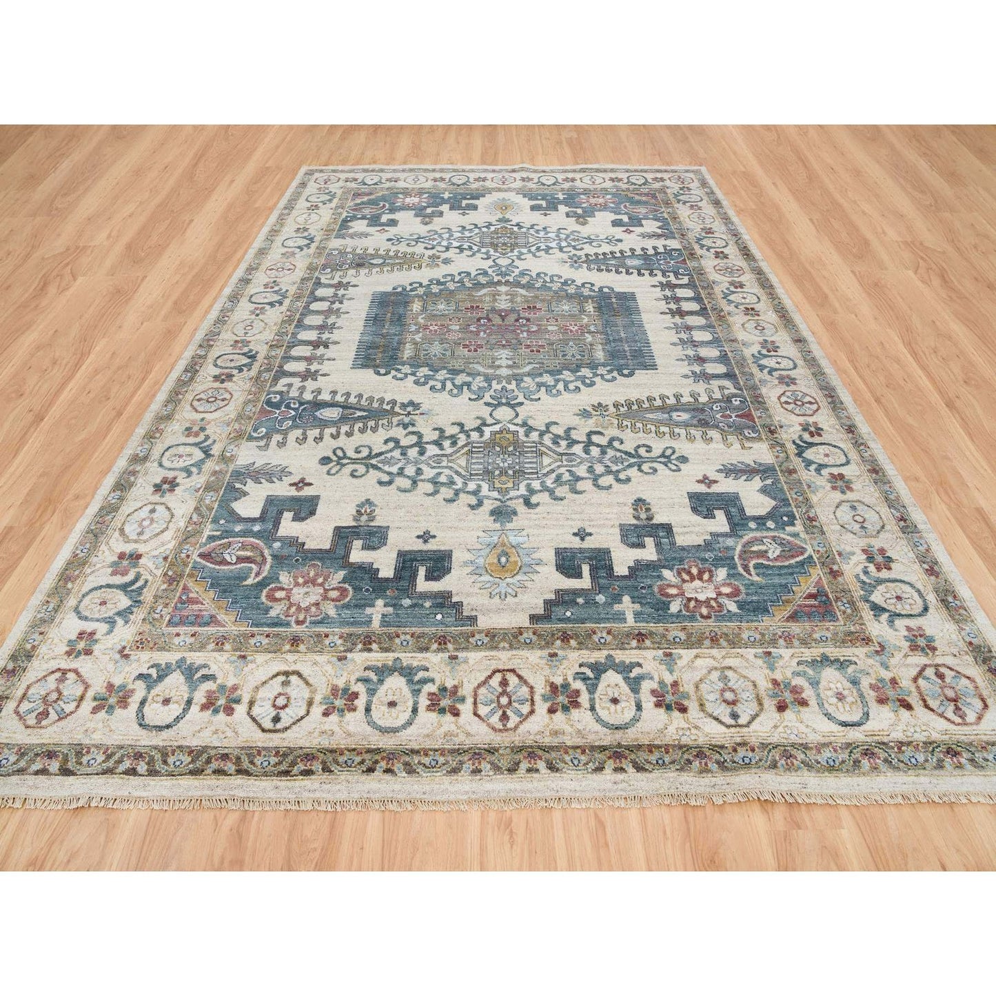 10'X14' Ivory Hand Knotted Reimagined Viss Design 100% Wool Oriental Rug