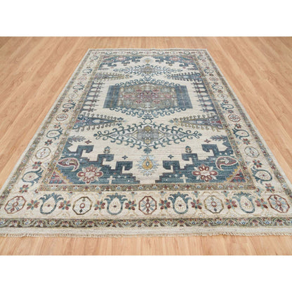 10'X14' Ivory Hand Knotted Reimagined Viss Design 100% Wool Oriental Rug