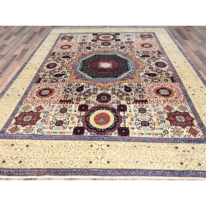 7'9"X10' Ivory Pure Wool Hand Knotted Mamluk Design 200 Kpsi Rug
