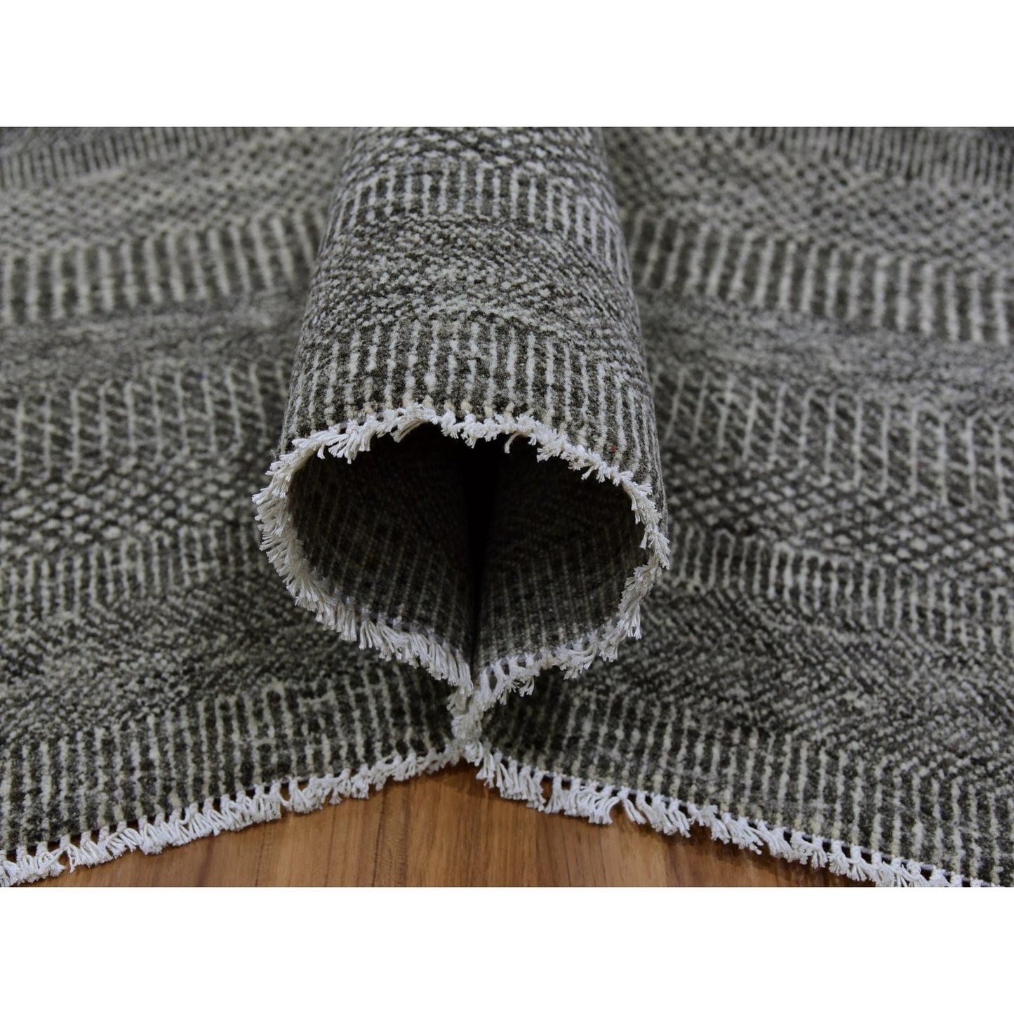 8'1"X8'2" Harbor Gray Undyed Wool Grass Design Square Hand Knotted Rug