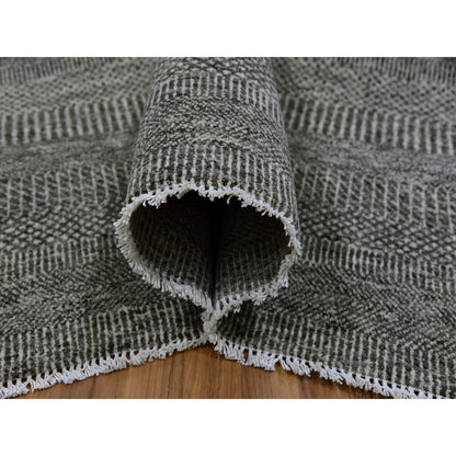 8'1"X8'2" Harbor Gray Undyed Wool Grass Design Square Hand Knotted Rug