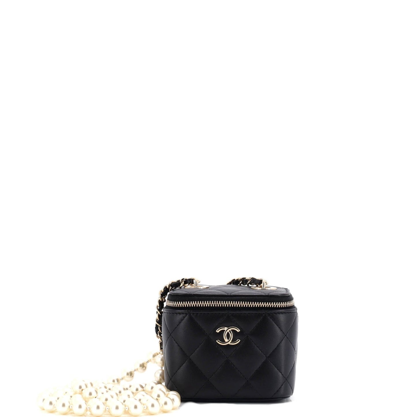 Chanel Vanity Case With Pearl Chain Quilted Lambskin Mini