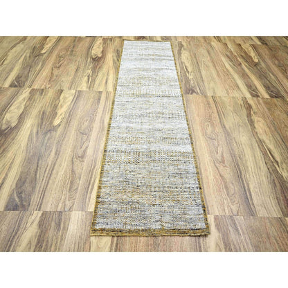 2'8"X8'2" Gold Hand Knotted Oxidized Grass Design Pure Wool Runner Rug