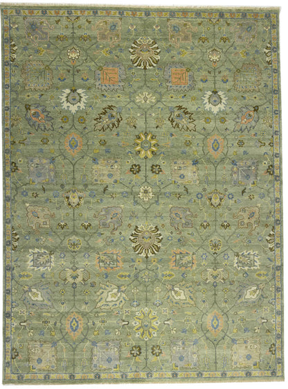 Carpet 9x12 ft Hand-Knotted Floral Green Chobi Design Oriental Rug Large