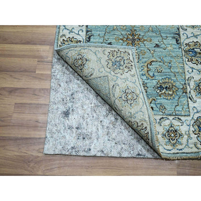 2'6"X25'7" Crystal Blue Pure Wool Vines Design Hand Knotted Xl Runner Rug