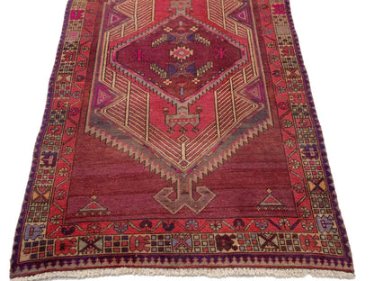 Oriental runner rug geometric tribal style carpet handmade vintage wool 4x11
