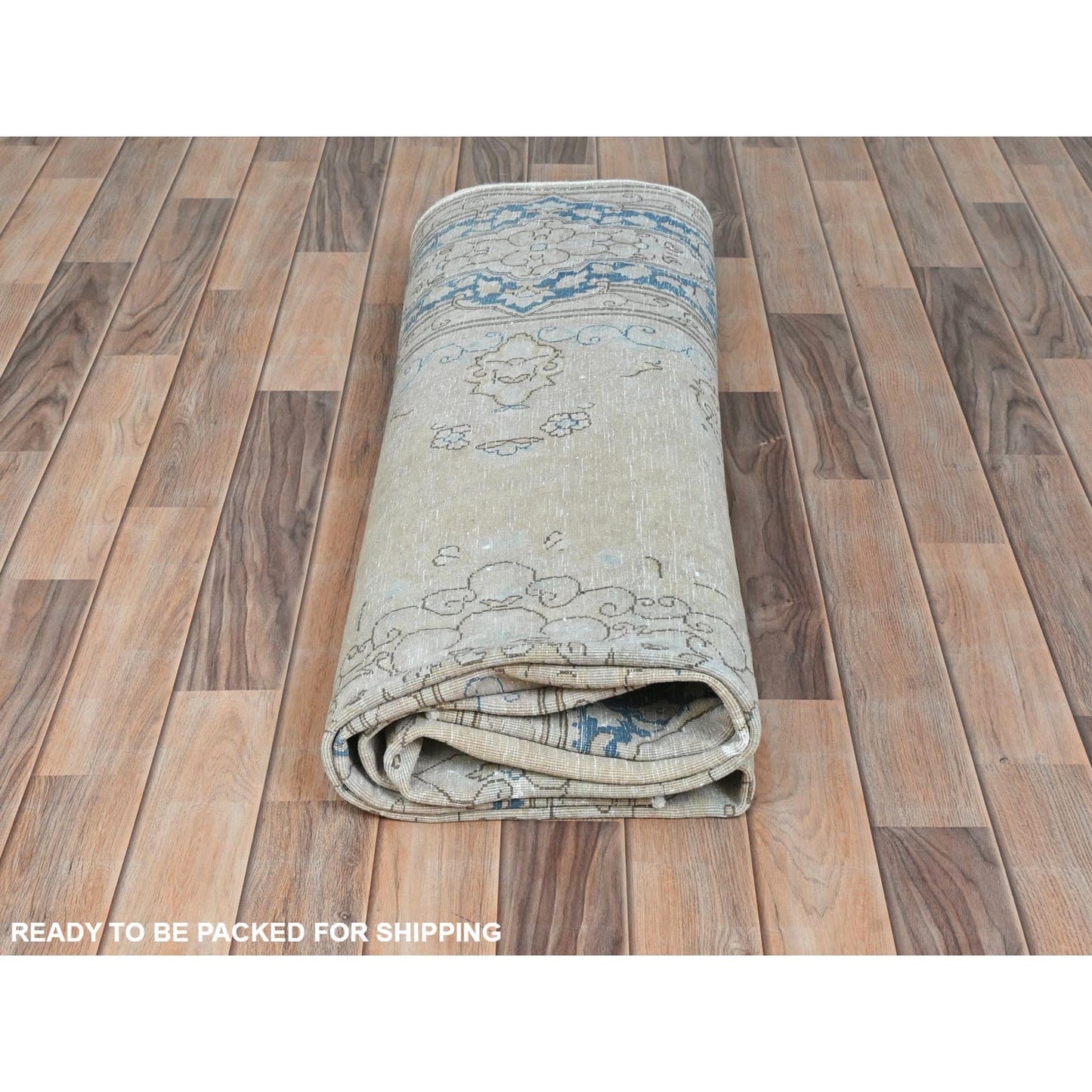 7'X10' Ivory Hand Knotted Vintage Farsian Karman Worn Wool Rug