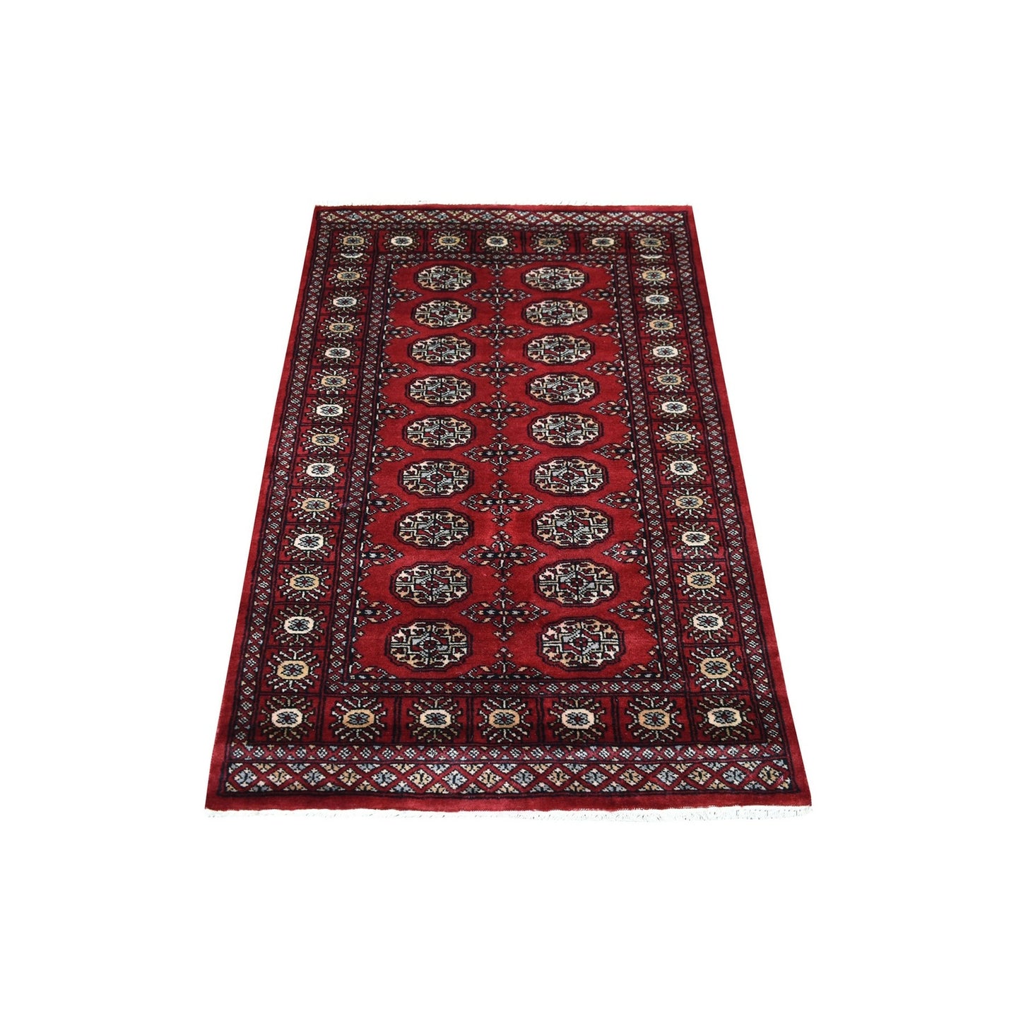 3'X4'10" Organic Wool Hand Knotted Mori Bokara Deep Red Oriental Rug