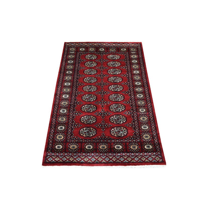 3'X4'10" Organic Wool Hand Knotted Mori Bokara Deep Red Oriental Rug