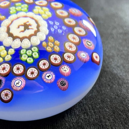 Antique Baccarat Crystal Paperweight 1977 Millefiori Blue Glass Big Size Rare