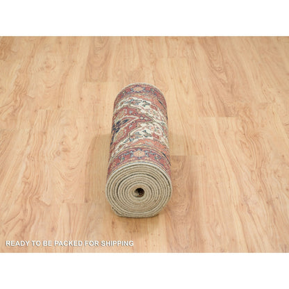 2'6"X18' Ivory Wool Heris Re-Creation Hand Knotted Xl Runner Oriental Rug